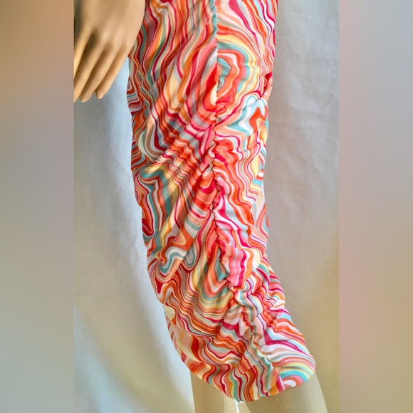 One shoulder stretch-mesh MIDI, Size XL, NWT. Multicolor, Lined, Ruching. - Picture 8 of 13